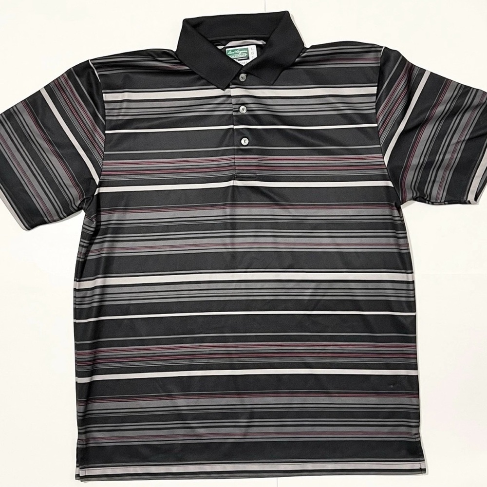 Ben Hogan Polo Shirt Mens LG Black Striped Performance Power Air Outdoors Retro